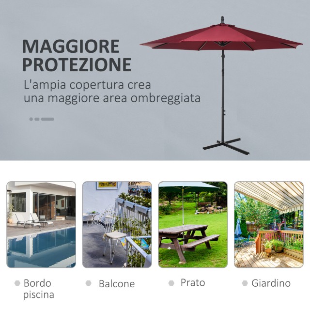 Outsunny Outsunny Outdoor Parasol Ατσάλινο και Πολυεστερικό Πλαίσιο Αδιάβροχο Anti-UV Φ300x250cm, Σκούρο Κόκκινο 84D-037WR