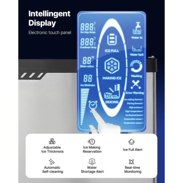 VEVOR Εμπορική Μηχανή Πάγου - Μονάδα Κεφαλής, 136 kg/Ημέρα, Ανοξείδ...