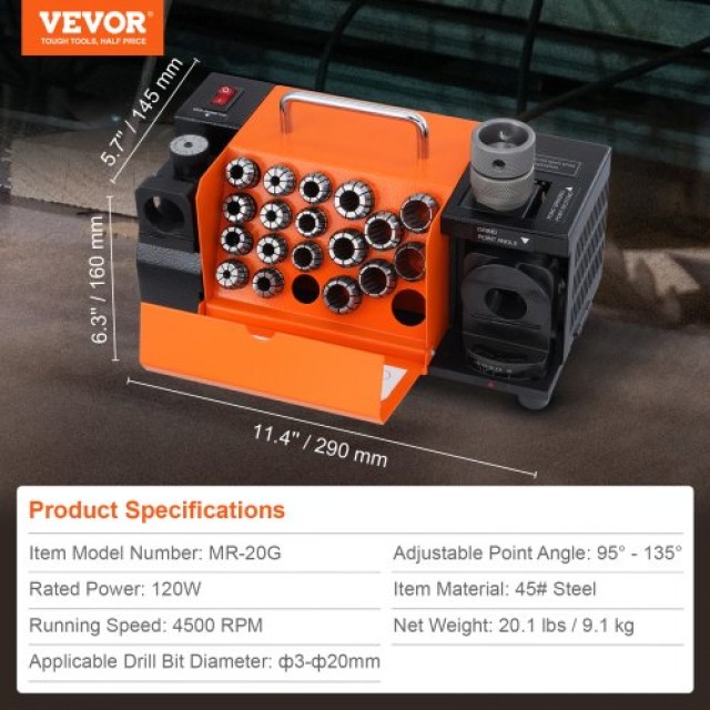VEVOR  Ακονιστής Τρυπανιών MR-20G 3-20mm με 18 Κολέτες ZTYMJ402833CWZH1HV2