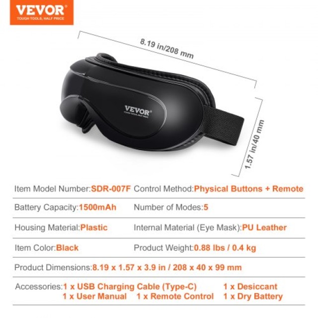 Συσκευή Μασάζ Ματιών VEVOR με Θερμότητα & Bluetooth Μουσική  YBAMQHSYK000R8M0CV9
