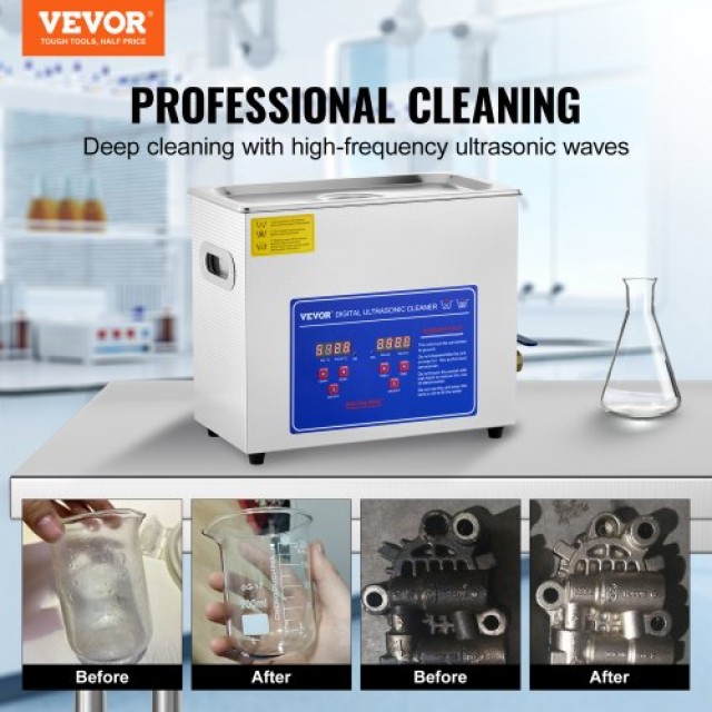 VEVOR Υπερηχητικό Καθαριστικό 6L με Ψηφιακό Χρονοδιακόπτη και Θερμαντήρα για Κοσμήματα  JPS-30ACSBQXJ0001V2