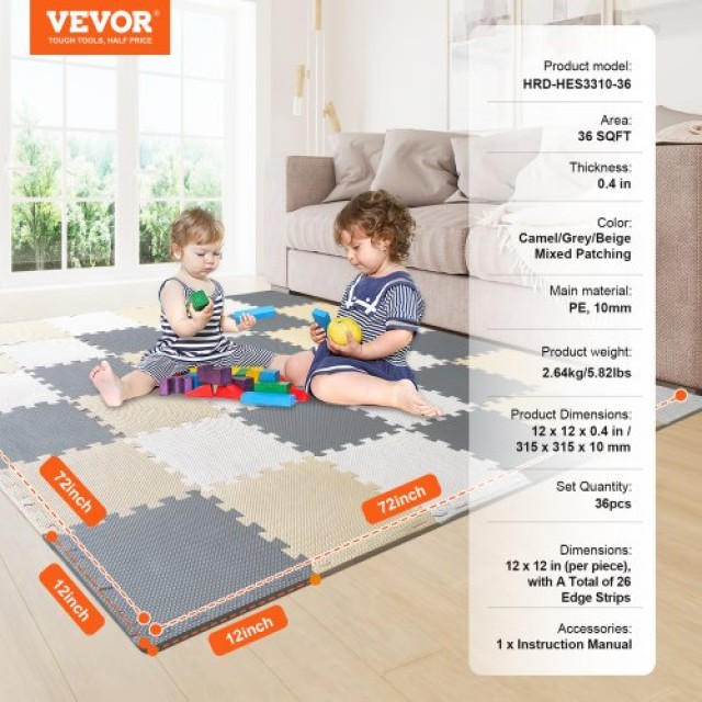 VEVOR  Παιδικό Αφρώδες Παζλ Δαπέδου 0.4 in 36 Τμχ Ενδοσυνδεόμενα Μα...