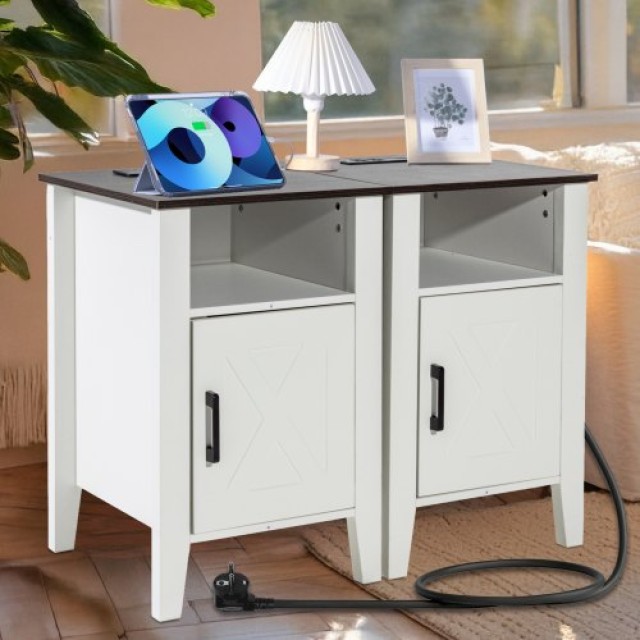 VEVOR  Λευκά Κομοδίνα με USB & LED (Σετ 2)  BSBZ2JTBKFFXNUH6LV2