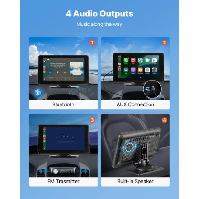 VEVOR Οθόνη Αυτοκινήτου 7 με CarPlay, Android Auto & Κάμερα Οπισθοπ...
