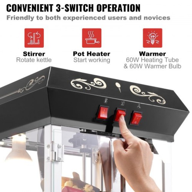 VEVOR  Μηχανή Ποπκόρν Πάγκου 850W 8 Oz 48 Κούπες Μαύρη TSBMHJ8OZ850M1C6BV2
