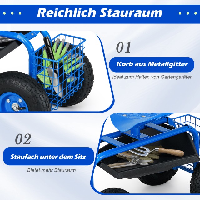 Costway Περιστρεφόμενος Ρυθμιζόμενος Κήπος Κάθισμα με Ρόδες Μπλε GT...