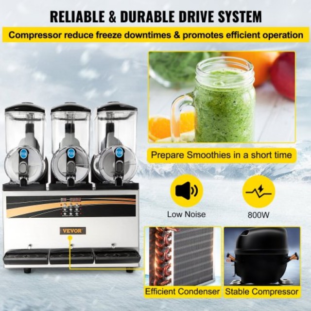 Επαγγελματική Μηχανή Γρανίτας VEVOR, 3 x 15 L, 800 W, με Έξυπνο LED Πίνακα Ελέγχου  SY45L800W220VAL8QV2