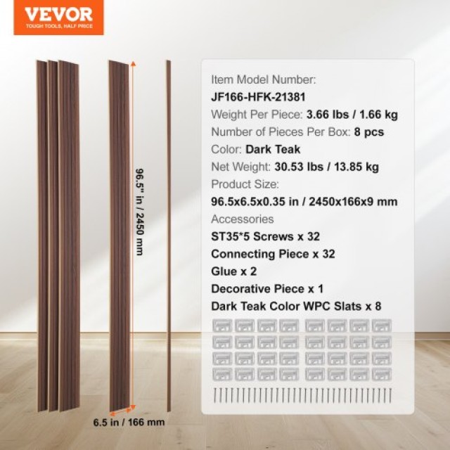 VEVOR  Ξύλινα Ακουστικά Πάνελ 8 Τεμ 96x6 εκ WPC Σκούρο Τικ  WPCBTQB...