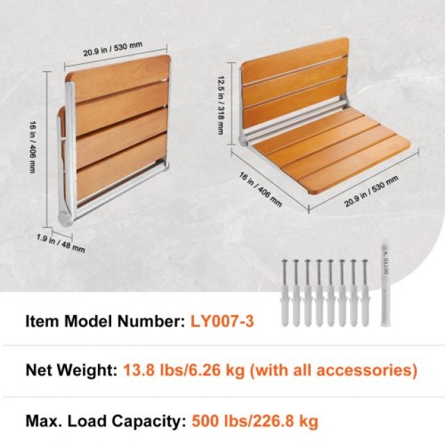 Πτυσσόμενο Κάθισμα Ντους VEVOR Teak 53x41cm Τοίχου 500 lbs  SMKYMWZCYKB2IKH1GV0