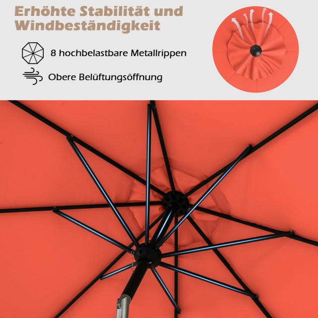 Costway Πορτοκαλί Κηπαίος Ομπρέλα 303 cm με Στρόφαλο και Ρυθμιζόμεν...