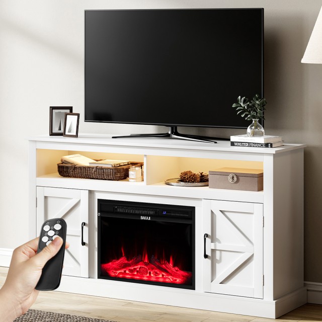 BAKAJI Λευκό Έπιπλο TV με Ενσωματωμένο Τζάκι με 3D Εφέ Φλόγας 148 x...