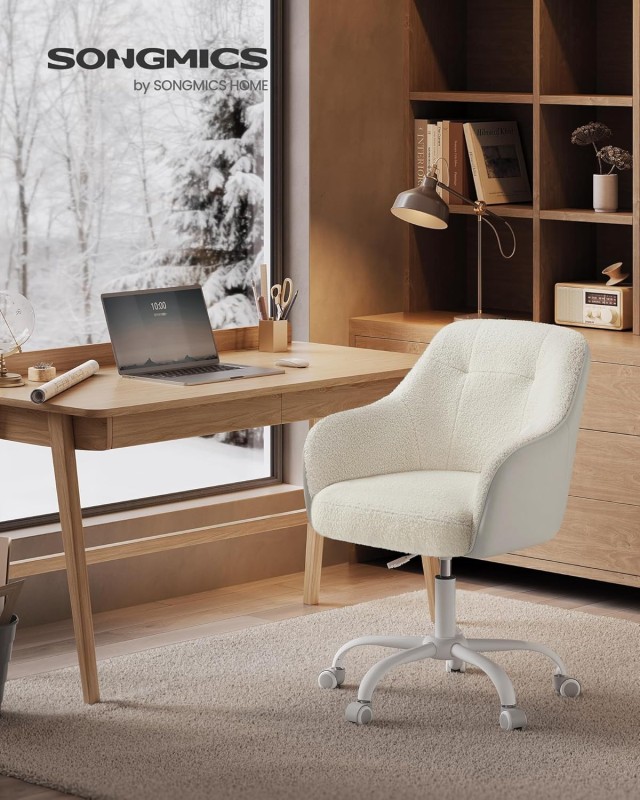 SONGMICS Περιστρεφόμενη Καρέκλα Γραφείου Cappuccino Beige με Sherpa Ύφασμα 60.8x58x86-96cm OBG019W01
