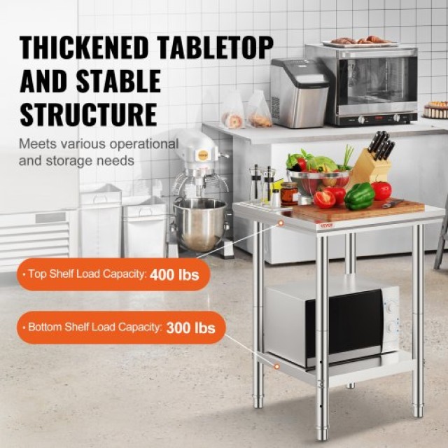 Τραπέζι Εργασίας VEVOR 60x60x80cm Ανοξείδωτο με Ράφι για Επαγγελματική Κουζίνα  60X60X80CFGZTTZT1V0