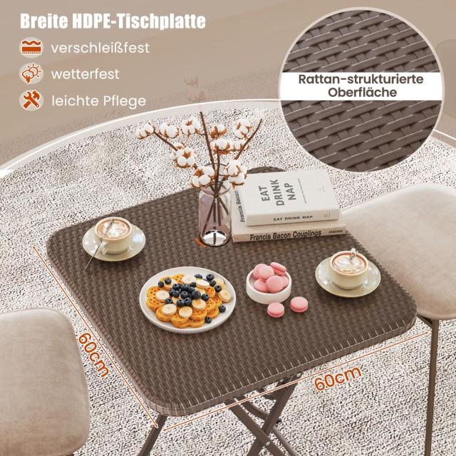 Costway Πτυσσόμενο Τετράγωνο Τραπέζι Κήπου Rattan με HDPE Επιφάνεια 60 x 60 x 72 εκ. NP11841CF