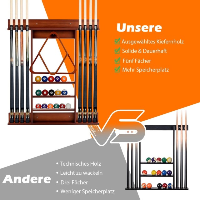 Costway Βάση Τοίχου για Μπιλιάρδο - Κρατάει 8 Στέκες & 15 Μπάλες - ... Costway Βάση Τοίχου για Μπιλιάρδο - Κρατάει 8 Στέκες & 15 Μπάλες - ...