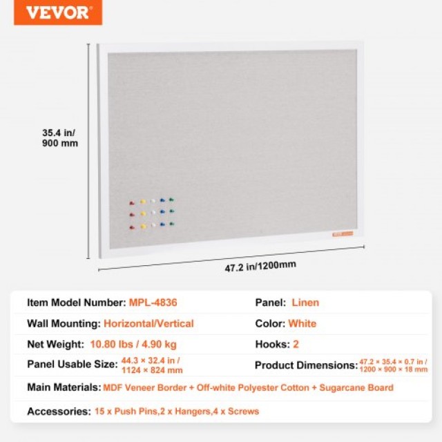 Πίνακας Ανακοινώσεων VEVOR 48x36 με Λινό Επιφάνεια για Τοίχο  RMB48X36WBSMBDAIDV0
