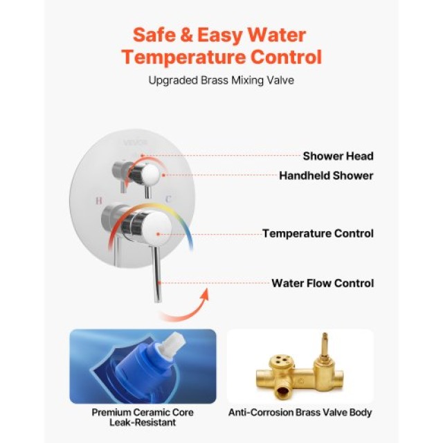 VEVOR Σετ Ντους με Στρογγυλή Κεφαλή 10 και Χειρός σε Ασημί Χρώμιο B... VEVOR Σετ Ντους με Στρογγυλή Κεφαλή 10 και Χειρός σε Ασημί Χρώμιο B...