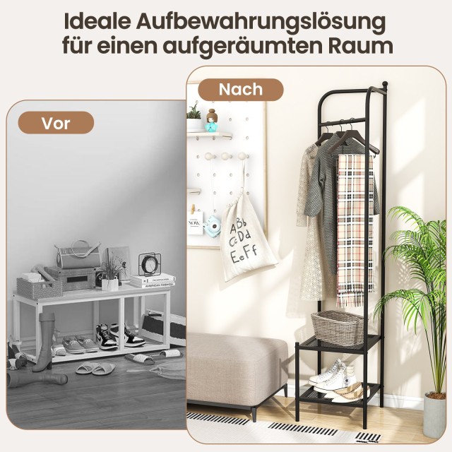 Costway Μεταλλική Γωνιακή Κρεμάστρα Ρούχων με Άγκιστρα - Μαύρη HU11...