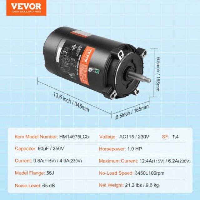 VEVOR Αντλία Πισίνας 1HP 115/230V 3450RPM  YCBDJ1HP56J2MBX4WV9