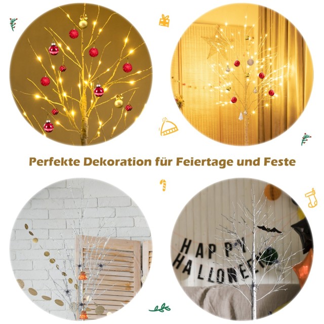 Costway Φωτιζόμενο Χριστουγεννιάτικο Δέντρο Σημύδας 180cm με 48 Θερ...