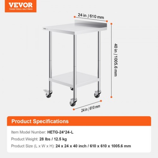 Τραπέζι Εργασίας Ανοξείδωτο VEVOR 24x24 με Ρόδες  CFBXGGZTLCDJPQM9TV0