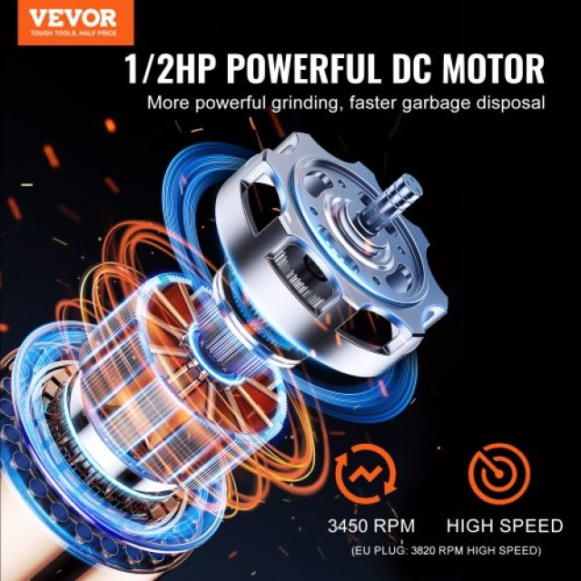 VEVOR  Απορριμματοφάγος 1/2 HP 3820 RPM 3-Βolt  GDLJCLQ12HPZU2ME7V2