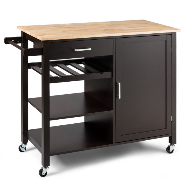 Costway Κινητό Καρότσι Κουζίνας με Συρτάρι 100 x 48 x 90 cm Καφέ HW66112BN