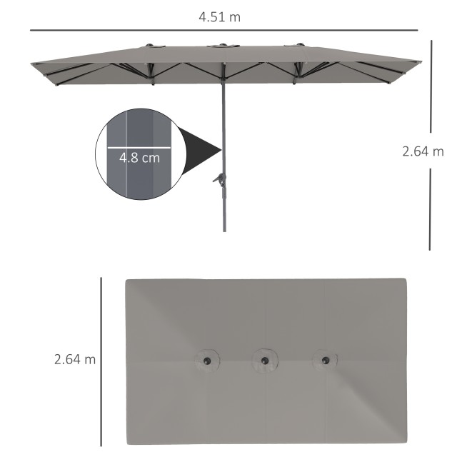 Outsunny Διπλή Ομπρέλα Κήπου 4.5x2.6 μ, Άνοιγμα με Μανιβέλα και 12 ...