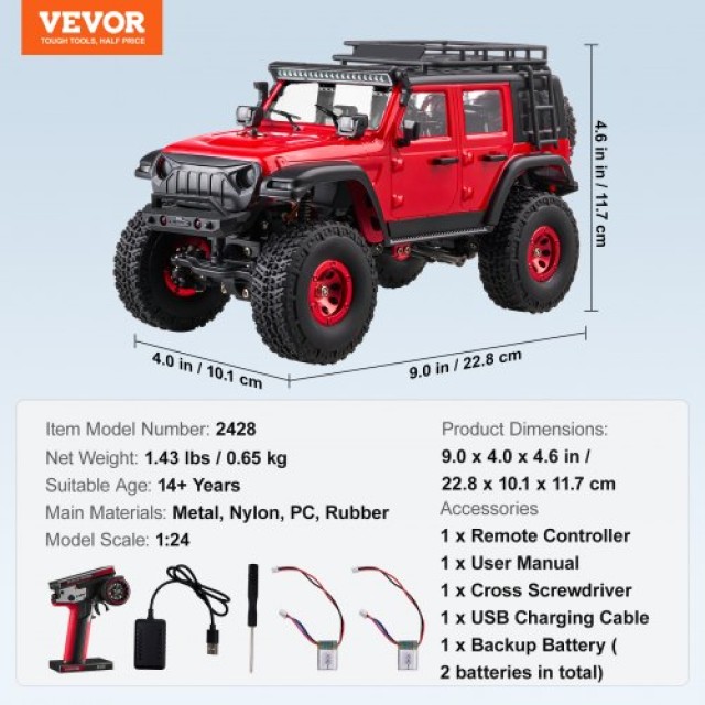 VEVOR  Αυτοκίνητο Τηλεκατεύθυνσης 1:24 4WD Φωτισμός Εκτός Δρόμου για Παιδιά  SQZQYKYYCYSD2OP9FV9