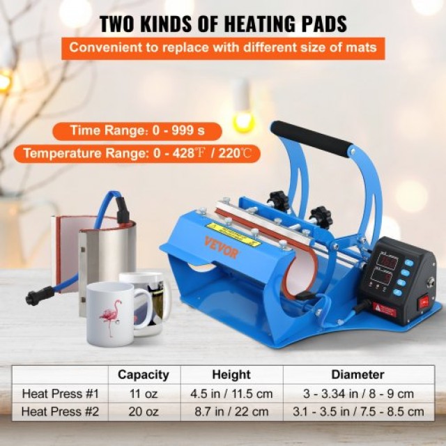 VEVOR Πρέσα Θερμότητας Κούπας, 11oz/20oz, Μπλε  KBJLS500W220V7UM9V2