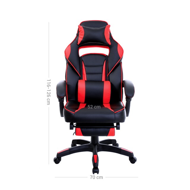 SONGMICS Καρέκλα Gaming Racing με Υποπόδιο, Μαύρο και Κόκκινο OBG73...