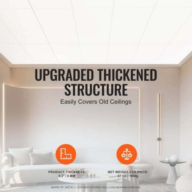 VEVOR  Πλακάκια Οροφής 10τμχ 24x24 ιν PVC Ανθεκτικά στη Φωτιά Λευκά THBZPVCFPB1010YENV0
