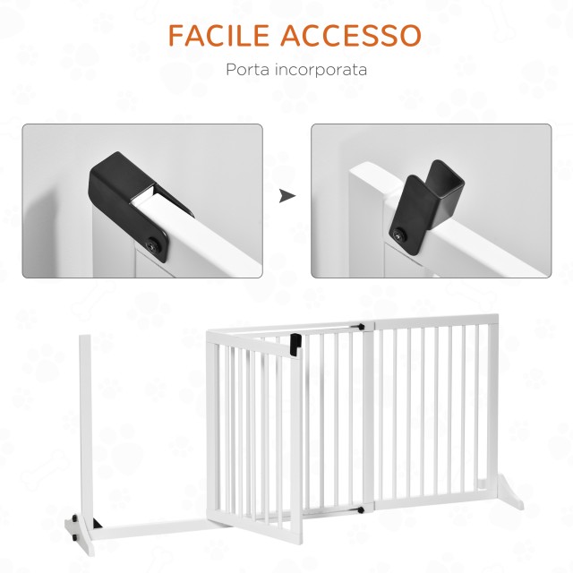 PawHut Dog Gate ρυθμιζόμενο μέγεθος με 3 πάνελ, σε ξύλο πεύκου, 113-166x36x71 cm, λευκό D06-079V01WT