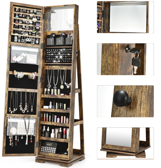 Ξύλινη Περιστρεφόμενη Κοσμηματοθήκη Μπιζουτιέρα με Ολόσωμο Καθρέπτη... Ξύλινη Περιστρεφόμενη Κοσμηματοθήκη Μπιζουτιέρα με Ολόσωμο Καθρέπτη...