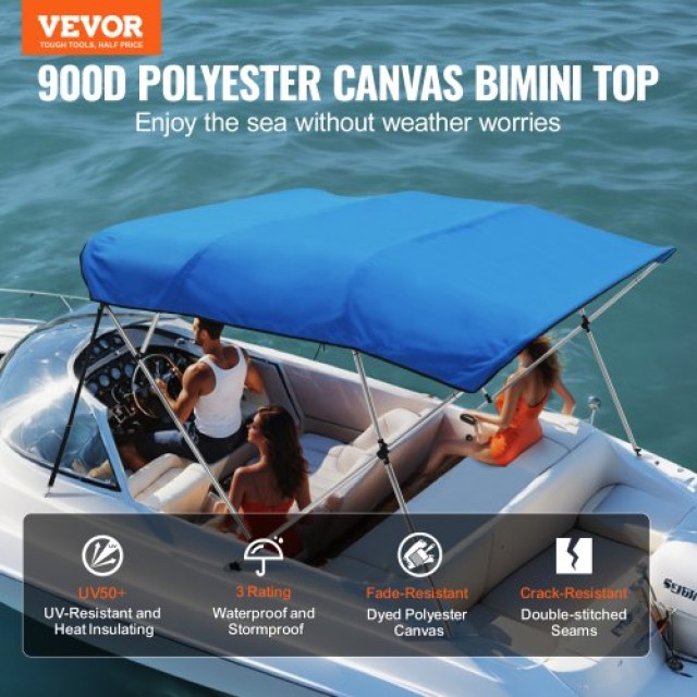 Κάλυμμα Σκάφους VEVOR 4 Bow Bimini Top, 900D Πολυεστέρας, 1 Σκελετός Αλουμινίου, Αδιάβροχο, 8L x 54H x 91-96W, Μπλε του Ειρηνικού  4GCYZYP8L919WCX6CV0