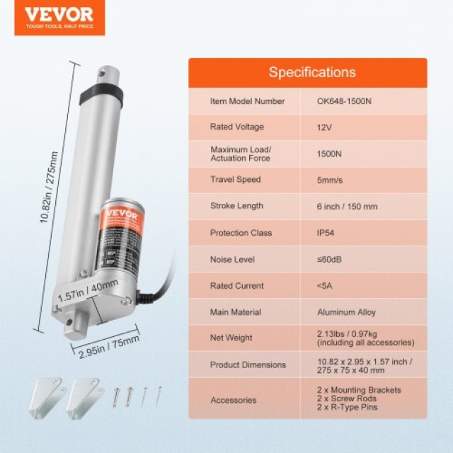 VEVOR  Γραμμικός Ενεργοποιητής 12V 6 1500N 0.19/s IP54  JQXXXZXQ6INCFHA2PV9