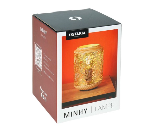 Ostaria Λάμπα μεταλλική ξύλινη Minhy χρυσή E27 max.40w -34110