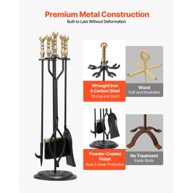 VEVOR Σετ Εργαλείων Τζακιού VEVOR, 5 Τεμαχίων με Βάση, Διαστάσεις 7...