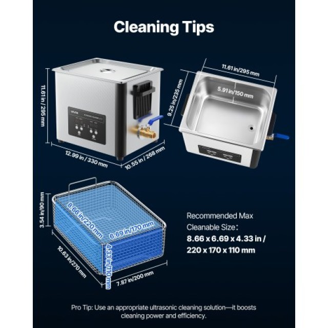 VEVOR Καθαριστής Υπερήχων 10L με Διάσταση 330 x 268 x 295 mm SXJJKC...