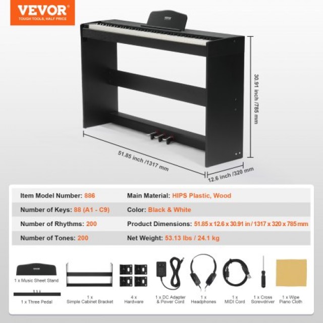 VEVOR 88 Πλήκτρα Ψηφιακό Πιάνο με Βάση και Διπλό Πληκτρολόγιο YTSZCGQ88JXTDCC4JV2
