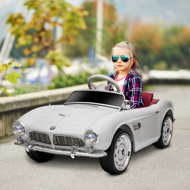 HOMCOM Electric Ride-On Toy Car για Παιδιά με 2 Πόρτες με άδεια BMW 507, με κόρνα και τηλεχειριστήριο, 115x55x47 cm, Λευκό 370-305V90WT