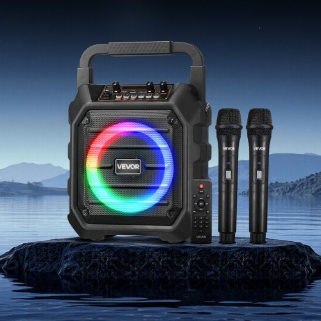 VEVOR Φορητό Καραόκε Bluetooth 20W με 2 Ασύρματα Μικρόφωνα και LED ...