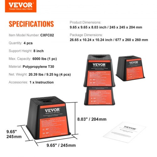 VEVOR Μπλοκ Γρύλου Τρέιλερ, 6000 lbs, Πολυπροπυλενίου, Σετ 4 τεμ.  FXKSJT8YC000FS7GXV0