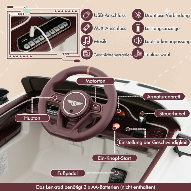 Costway  Παιδικό Ηλεκτροκίνητο Αυτοκίνητο Bentley Bacalar με Γονικό Έλεγχο και Πολυλειτουργικό Πίνακα Ελέγχου TQ10191DE-WH