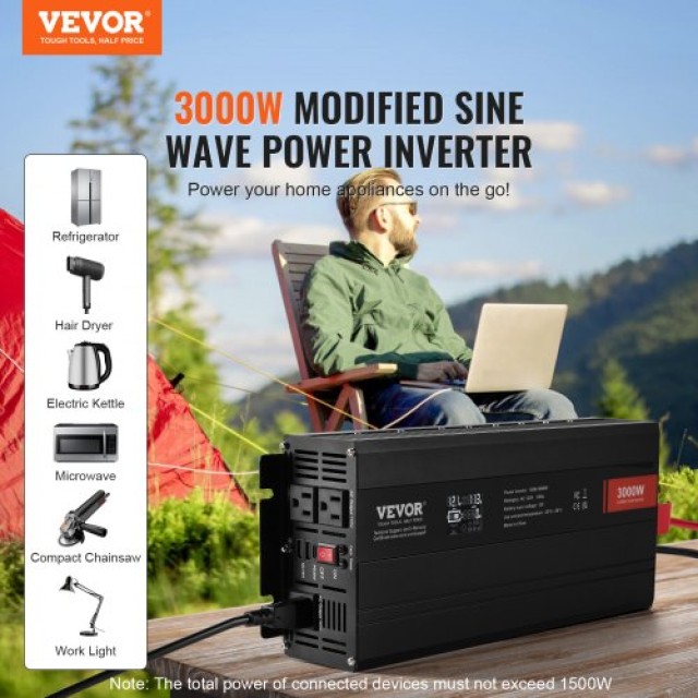 VEVOR Τροποποιημένο Ημιτονοειδές Inverter 3000W DC12V σε AC230V με ...