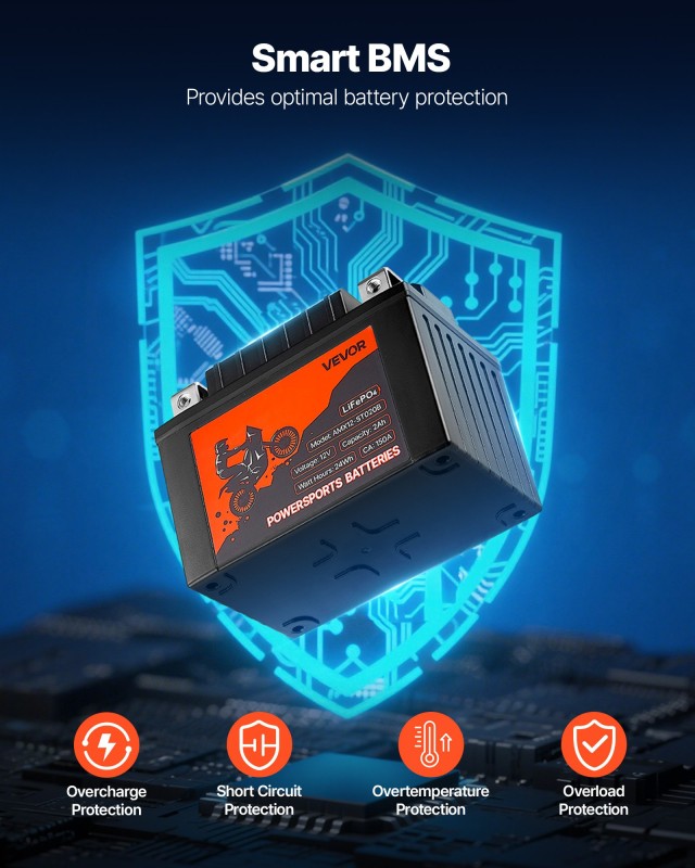 VEVOR Μπαταρία Μοτοσικλέτας 12V 2Ah LiFePO4 Λιθίου, Υψηλής Απόδοσης...
