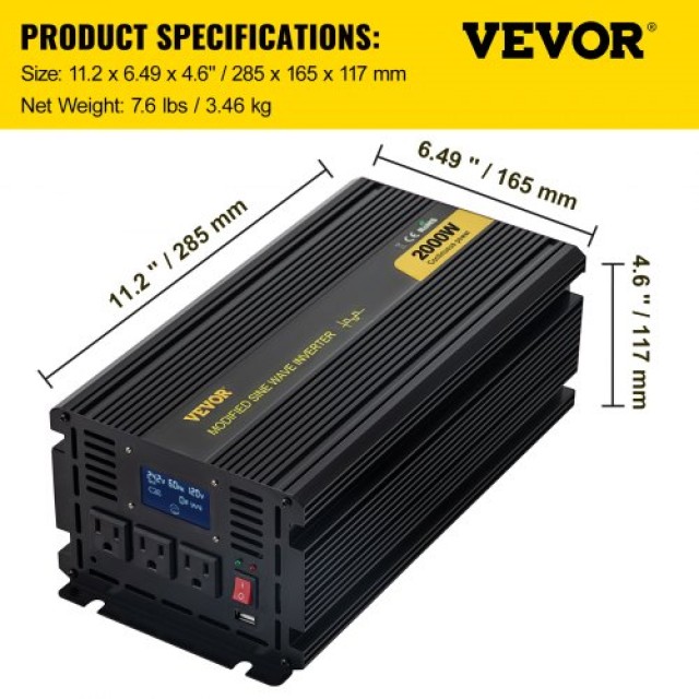 VEVOR Μετατροπέας Ισχύος Τροποποιημένου Ημιτονοειδούς Κύματος 2000W...