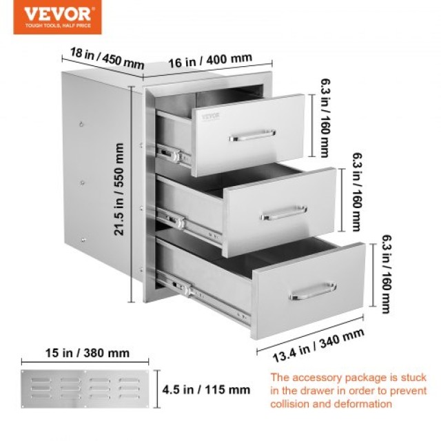 Συρτάρια Εξωτερικής Κουζίνας VEVOR 16 x 21.5 x 18, Τριπλά Συρτάρια BBQ για Εξωτερικές Κουζίνες  CTG16X22.3X180001V0