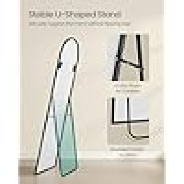 SONGMICS Καθρέφτης Δαπέδου 160x50 cm με Αψιδωτό Μαύρο Αλουμινένιο Π...