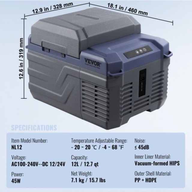 Φορητό Ψυγείο VEVOR 12L για Αυτοκίνητο/Σπίτι  WLCZBXX12LDQFHT0EV2